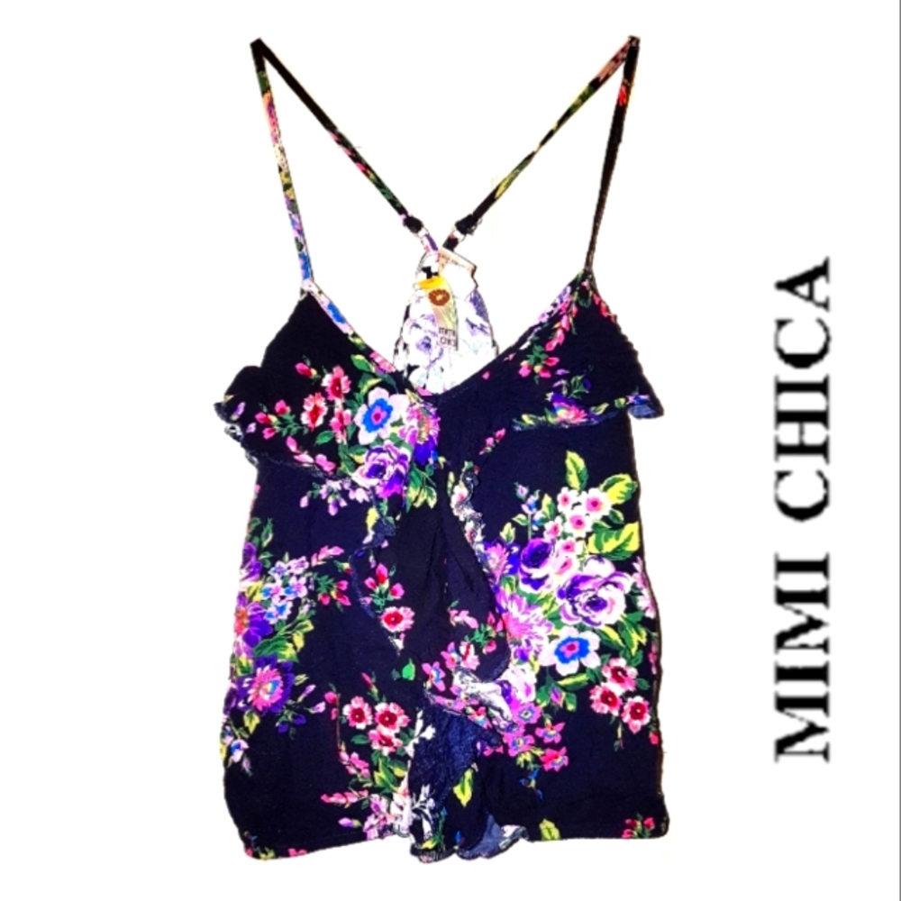 Mimi Chica Women's Sleeveless Blouse Size Medium Ruffled Spaghetti